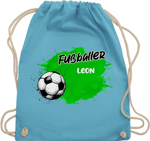 Turnbeutel Rucksack - Fußball - Personalisierbares Fußballer Motiv | Geschenk für Fußballfans mit Namen - Unisize - Hellblau - personalisiertes fussball tasche turnsackerl jungen kindergarten