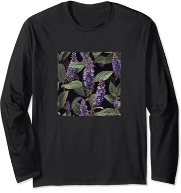 Anise Hyssop Flower Pattern Graphic Long Sleeve T-Shirt