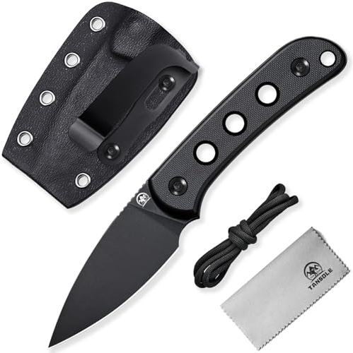 TANSOLE TAN SOLE Neck Knife Messer Outdoor neckknife 42a Konforme 5.8cm feststehende Klinge D2 Stahl gürtelmesser für Camping, Wandern, Überleben, Jagd, EDC Survival outdoormesser (Schwarz-DE)