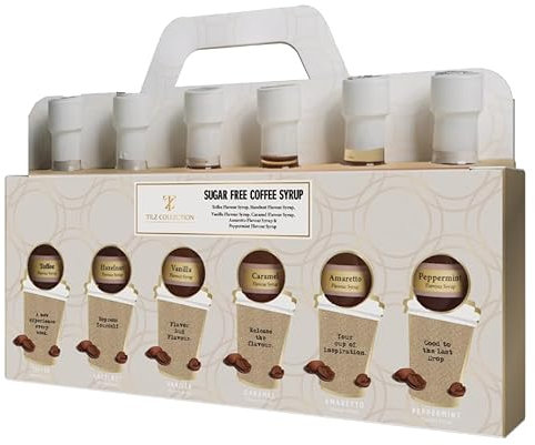 Tilz, Sugar Free Coffee Syrups - 6 Sugar Free Syrup Coffee Gifts For Men, Women |Cocktail Gift Sets, Vanilla Syrup, Caramel, Hazelnut, Amaretto, Toffee, Peppermint |Birthday, Christmas Food Gifts sets