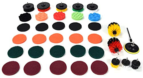 Accesorio de Cepillo de Taladro, Juego de Cepillos para Detalles Juego de Cepillos de Taladro 37PCS Cepillo Limpiador Eléctrico Almohadilla de Pulido para Limpieza del Hogar
