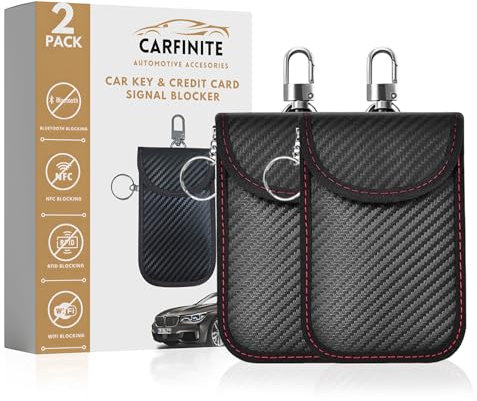 Faraday Pouch for Car Keys 2 pack- Advanced RFID Blocking, Anti Theft Car Key Signal Blocker Pouch- Key Fob Protection Pouch with Metal Clip & Sturdy Velcro Close- Keyless Car Key Protection Bag- 2pcs