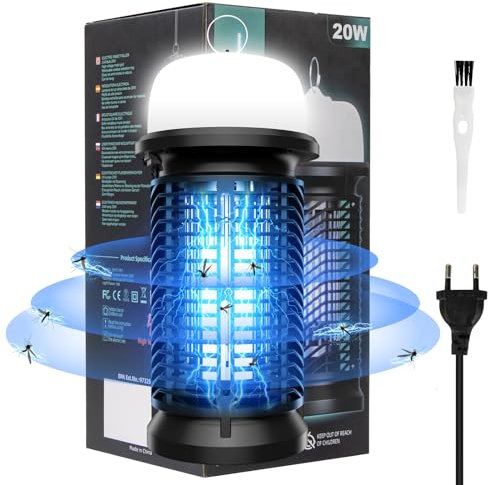 Qoosea Elettrico Zanzariera Mosquito Killer Lampada Antizanzare per Interni con Luce LED Lampada Uccisione Insetti con Luce UV da 20W Potente Trappola per Zanzare da Esterno Patio Cucina (50T)
