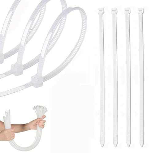Large Zip Ties Heavy Duty,18 inch/45 cm Self-Locking Nylon,100 Pack,White | Cable Ties 450mm×4.8mm,Extra Long Zip Tie Wraps Large UV Resistant Cable Ties