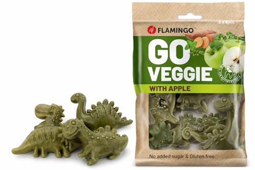Flamingo Leckerli Hund – Veggie Dino mit Apfel groß – 120g – glutenfrei – kalorienarm – Zahnpflege Snack