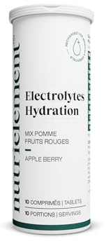 Nutrielement - Electrolytes Hydratation - Effervescent - Mix Pomme Fruits Rouges - 10 pastilles - Boisson Sans sucre - Magnésium, Potassium, Sodium, Zinc, Manganèse, Dextrose - Sport - Récupération