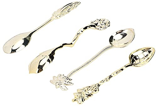 Nikou 4 Pcs Vintage Mini Alloy Coffee Tea Spoon Set, Gold Tableware for Ice Cream Dert Stirring, 10 cm Long Mini Spoons