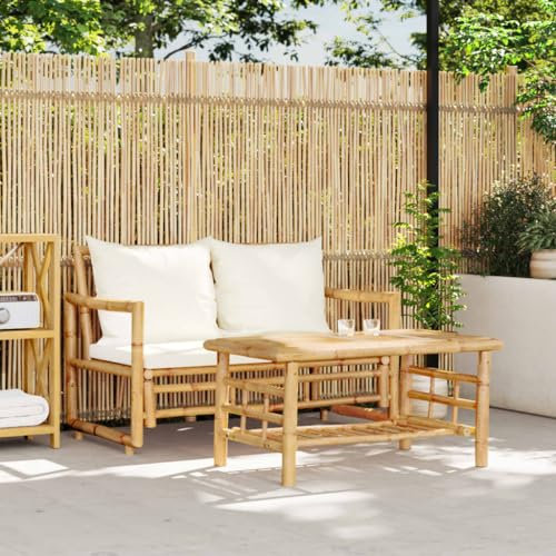 IKAYAA 2-TLG Gartenmöbel Set Klein Bambus Balkon Lounge Klein Outdoor Gartenlounge Gartensofa Balkonsofa 2 Sitzer Outdoor Sofa