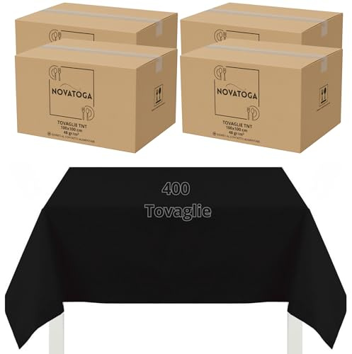 Tovaglie coprimacchia monouso Nero TNT 100x100 cm resistenti tipo stoffa alta grammatura 48gr tovagliati festa ristorante pizzeria agriturismo trattoria copritavolo usa e getta impermeabili (400)
