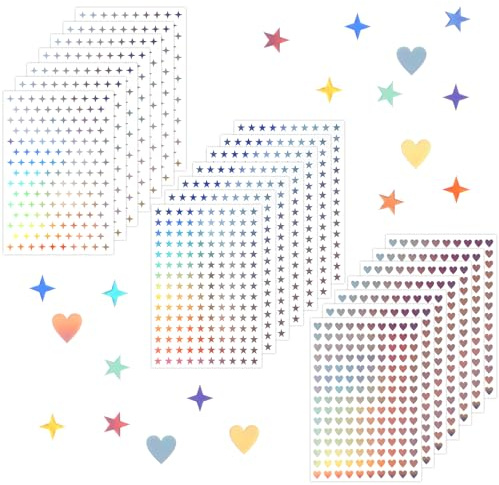1800 Stück Mini Sticker, Hologramm Aufkleber, Quilax Glitzer Kleine Aufkleber Kinder, Herze Stern Sticker, Selbstklebende Stickers, für Belohnung Kinder, Scrapbooking Handwerk, Schule, Zuhause