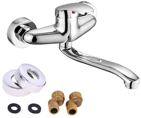 Grifo de baño, cocina, montaje en pared, frío y caliente, giratorio 360°, grifo de cocina, montaje en pared, grifo monomando frío y caliente, para baño, jardín