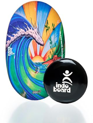 The Original Indo Board - Balance Board Trainer for Core Strength, Stability & Athletic Performance - Surfing, Skateboarding, Snowboarding, Yoga, Physical Therapy & More. Includes Board and Cushion - Bamboo Beach Design. ROLLER NOT INCLUDED.