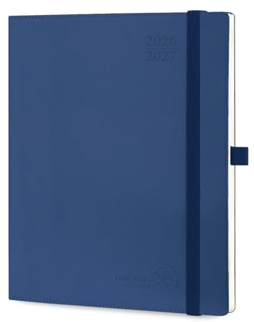 POPRUN Kalender 2026 2027 Wochenplaner, ca. A4 Softcover mit PU-Leder | 17-Monate-Terminplaner,(Aug,2026-Dez,2027),1 Woche 2 Seite,ca,A4(25,9 x 21,2cm)(Marineblau)