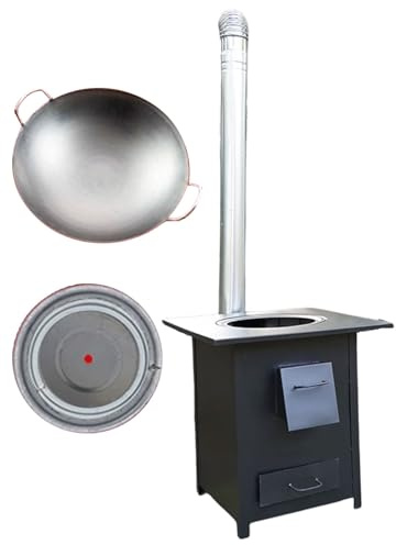 Stufa A Pellet Stufa A Legna for Riscaldamento Interno Include Wok E Canna Fumaria Materiale in Lamiera D'acciaio Adatto A Diversi Combustibili(55 * 58 * 60cm)