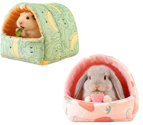 2 Stück Meerschweinchen Bett 19x18cm/7.48x7.09Zoll Waschbar Kuschelig Winter Kaninchen Haus Haustier Hamsterversteck Kleintierbetten Höhlenbetthaus für Zwergkaninchen Chinchillas Frettchen (Style A)