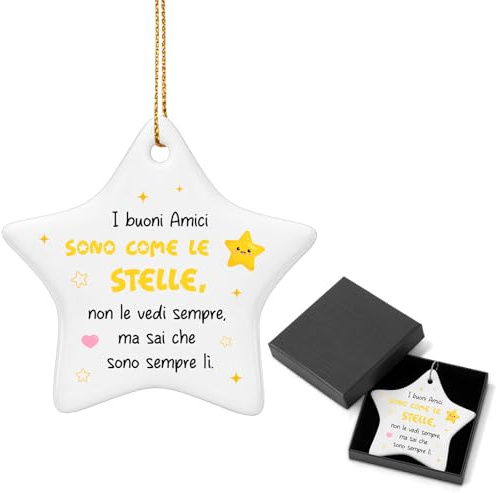 Jetec Regalo a Forma di Stella per Amicizia Pendenti di Ceramica con Scatola Regalo Ornamento Ricordo da Appendere Decorazione di Ringraziamento per Migliore Amica Colleghi Sorelle Natale Compleanno