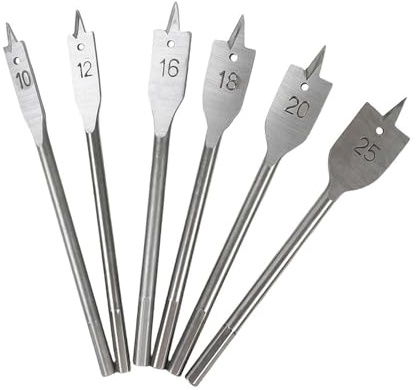 6 PCS Wood Spade Drill Bits Set, Carbon Steel Paddle Flat Bit for Hole Cutter Woodworking, Quick-Change Hex Shank, Acrossed Bits with Storage Pouch for Plywood Chipboard Cuts, Ø 10/12/ 16/18/ 20/ 25mm