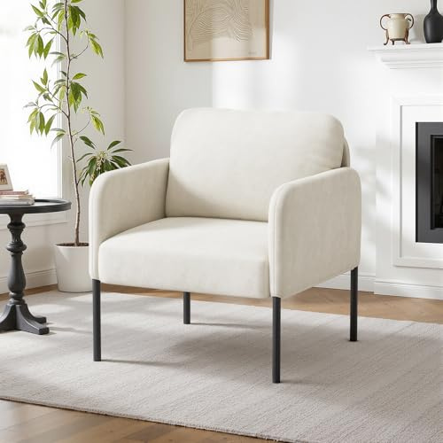 COLAMY Upholstered Armchair Accent Chair, Modern Lounge Chair with Padded Backrest, Soft Velvet Living Room Chair for Bedroom, Apartment & Reading Corner,Beige