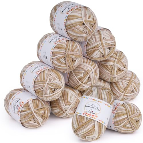 Aeelike 12 Stück Wolle Farbverlauf zum Häkeln, Häkelgarn Mehrfarbig, Khaki | 5-Fädig Strickwolle Weich, 600g Amigurumi Wolle für Anfänger, Acrylic Cotton Yarn Wolle zum Stricken Dickes Garn, Khaki
