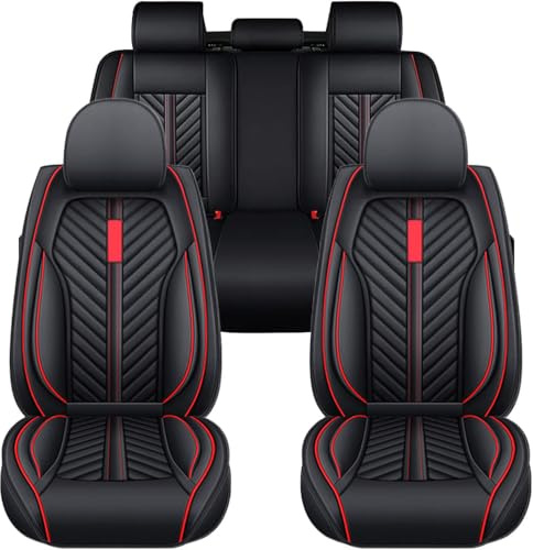 Autositzbezüge Universell Für VW Golf 4 Golf 4 Sport Golf 5 Golf 6, PU Leder Wasserdichtes Atmungsaktives，Airbag-freundlich，Verstärkte Polsterung(Black red)