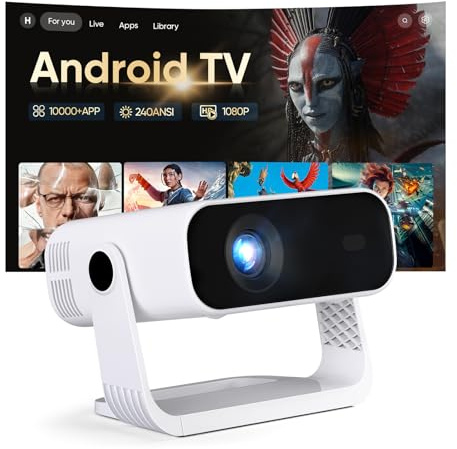 2026 Dernier Videoprojecteur Intelligent, Android 14, Rétroprojecteur 1080P Supporte 4K, WiFi 6 Bluetooth 5.2, 240 ANSI, Correction Trapézoïdale Automatique Focus Électronique, pour Android iOS HDMI