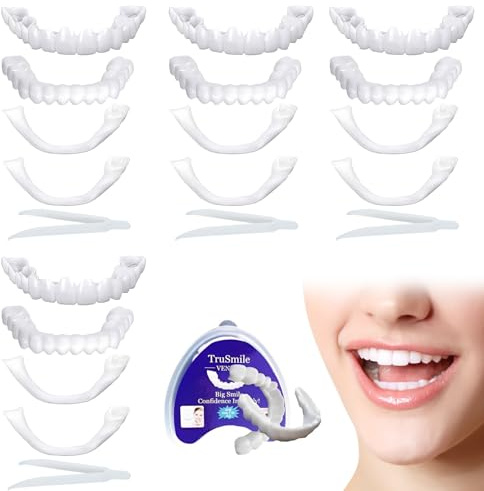 4 paires Facette Dentaire a Poser Soi Meme Prothese Dentaire Amovible Dentier Provisoire pour Manger Fausse Dent Naturel a Poser Dentier Amovible Haut et Bas Couvre Dent Artificielle