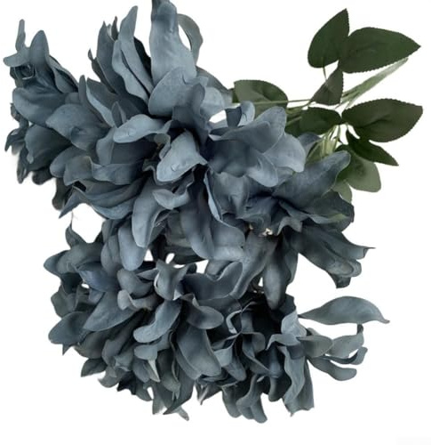 Ramo de dalia artificial, 7 cabezas de 45 cm, color morado y azul, flores falsas de larga duración para bricolaje, centro de mesa de boda y decoración del hogar (azul oscuro)