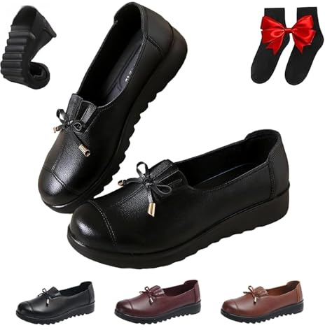 Mocasines cómodos sin cordones para mujer, mocasines ortopédicos de cuero transpirable con lazo, suela suave antideslizante, zapatos planos para conducir