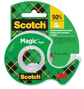 Cinta invisible Scotch Magic, 19 mm x 25 m, 1 rollo en el dispensador portátil/paquete