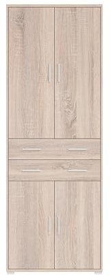 Stella Trading Office Line Aktenschrank in Eiche Sonoma Optik-Hoher Büroschrank mit 4 Türen-Modernes Büromöbel Komplettset, Holzwerkstoff, 79 x 220 x 35 cm
