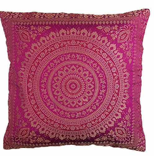 Original Kikan Indian patchwork mandala sari ethnic silk Banarsi cushion covers mandala 16x16 (Pink)
