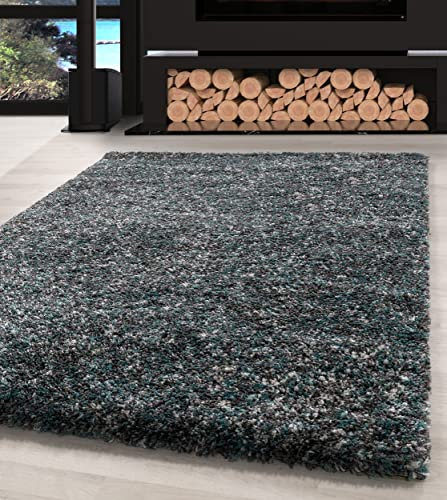 Carpettex Hochflor Teppich Wohnzimmer Shaggy Flokati Modern Meliert 160 x 230 cm Blau - Schlafzimmer Weich Flauschig Waschbar Küche Esszimmer - Langflor
