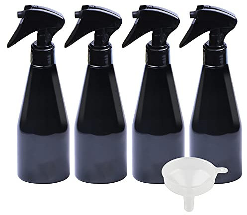 ZEOABSY 4 Pièces Noir Flacon Spray Vide 250ml, Vaporisateur Brumisateur, Bouteilles Pulvérisateur Plastique avec Noir Buse pour Cheveux Pour Coiffure, Plante Fleurs, Domicile, 1 Pièce Entonnoir