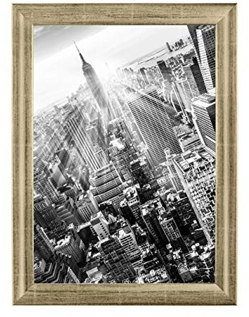 FRAMO Marco de fotos de madera 50 x 58 cm a medida, hoja plateada, tamaño a elegir, incluye cristal acrílico antirreflejos, marco para puzles, fotos, póster