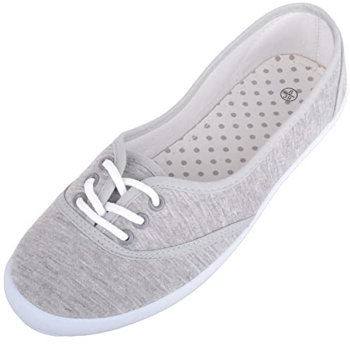 Womens Lightweight Slip On Canvas Summer Holiday Casual Ballerina Style Pumps Dolly Shoes - Grey - UK 5 / EU 38