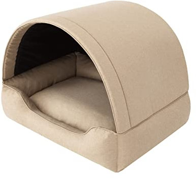 Hundehöhle Hundebett Katzenbett Hundehütte Haustierbett Hundehaus Hundeliegen Hundesofa Korb Sofa Hundekissen Schlafplatz, Beige, 82x58 cm