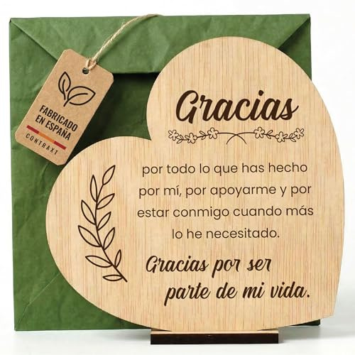 CONTRAXT Tarjeta de Agradecimiento en Madera. Regalos para dar las Gracias Amigas Especiales original cumpleaños despedida amiga amigo hombre mujer thank you cards (Gracias)