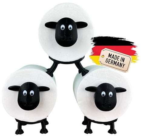 Naturalspring® | Dori - Toilettenpapierhalter Schaf | Toilettenpapier Deko Schwarz | für 42 und 44 mm Rollen | Toilettenrollenhalter WC | Ersatzrollenhalter (3X - Stapelbar (Schwarz))