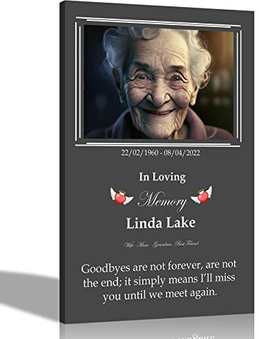 Artley Prints - Hochformat-Leinwanddruck, schwarz, personalisierbar, gerahmt, Wandbehang, Gedenk, Trauergeschenk, Ehefrau, Tochter, Oma, Schwester, Mama, 76 x 50 cm