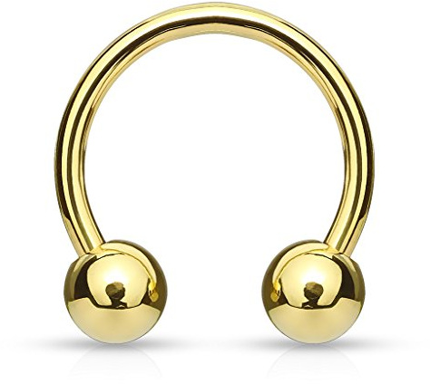 Paula & Fritz® Set Hufeisen Gold 6-mm Stark 12-mm Lang Chirurgenstahl 316L Kugel 10-mm Circular Barbell Septum Nasen-Ring Augenbraue Ohr-Piercing