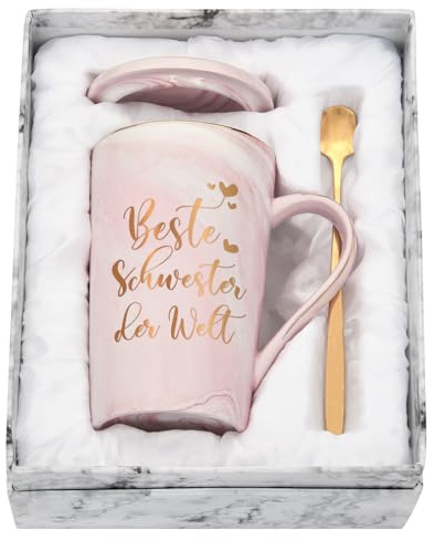 Joymaking Kaffeebecher mit Spruch Beste Schwester der Welt Geburtstagsgeschenk für Schwester Freundin 400ml Rosa Tasse