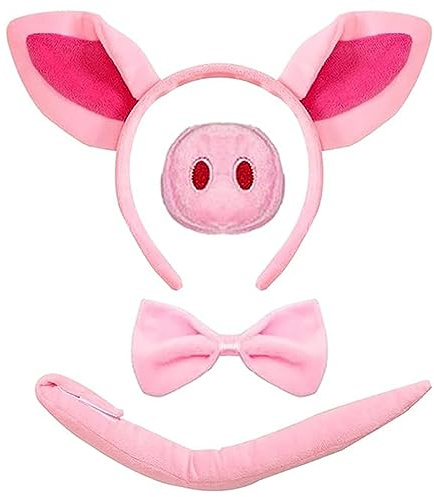 Schwein Kostüm Set, Tier Kostüm Kinder, Verkleidung Kinder Tiere, Rosa Tier Haarreif mit Ohren, Nasen, Schwanz, Fliege, für Karneval, Halloween