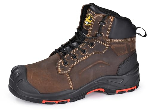 SAFETOE Botas de seguridad M-8552 para hombre, de ajuste ancho, sin acero, punta compuesta, protección contra descarga, antiestática, resistente al agua, piel de vaca, resistente, placa compuesta