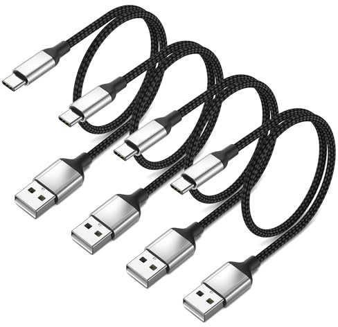 USB auf USB C Kabel Kurz 30cm, 4 Pack USB Kabel Typ C Ladekabel - Schwarz | USB C Schnellladekabel und Datenkabel für Samsung Galaxy Xiaomi Huawei Mate 50 40 30 Pro Oneplus Android Auto