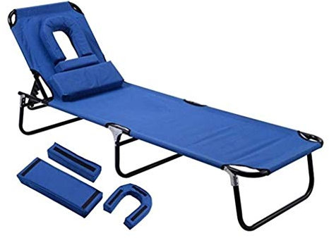 Patio Folding Beach Garden Camping Fishing Recliner Lounge Chair, verstellbare und abnehmbare Kopfstütze, für Outdoor Garden Beach Recliner