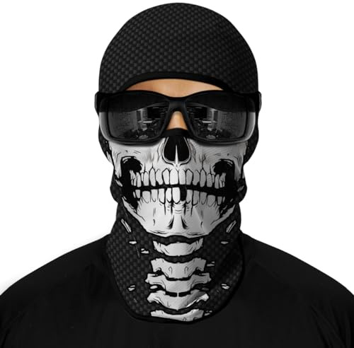 wiut 3D Full Face Balaclava Mask, Breathable Motorcycle Helmet Liner, Go Karting & Motorbike Face Mask, Skull Print UV Protection Windproof Neck Warmer for Men Women (UK, Alpha, One Size, E)