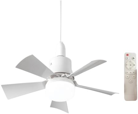 Stroagymoon Socket Fan With Light and Remote - E27 Base Ceiling Fixture for Bedroom Kitchen - Small, Easy to Install