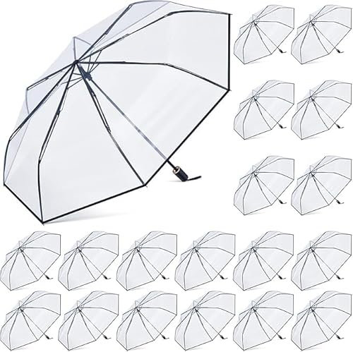 Theaque 18 Stück transparente Hochzeitsschirme, Großpackung, transparent, Reise-Regenschirm, faltbarer Regenschirm, manuelles Öffnen und Schließen, kompakter Faltschirm für Hochzeit, Jahrestag,