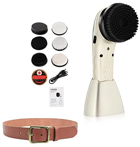 Obesntln Juego de limpieza de zapatos - Limpiabotas eléctrico con 6 cabezales de cepillo, pulido limpio | Kit de limpieza automático de zapatos, kit de cuidado de cuero portátil sin, dorado, ver