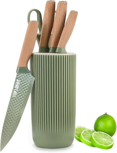 Kitchen Knife Sets, 6 Pieces Professional Knife Set for Kitchen, Ultra-Sharp Stainless Steel Chef Knife Set with Universal Knife Block, Perfect Present for Mom Wife Girl (Green)
